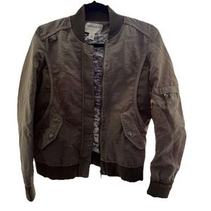 Marrakech Womens Olive Green Mixed Media Bomber Jacket Full Zip Utility Size S